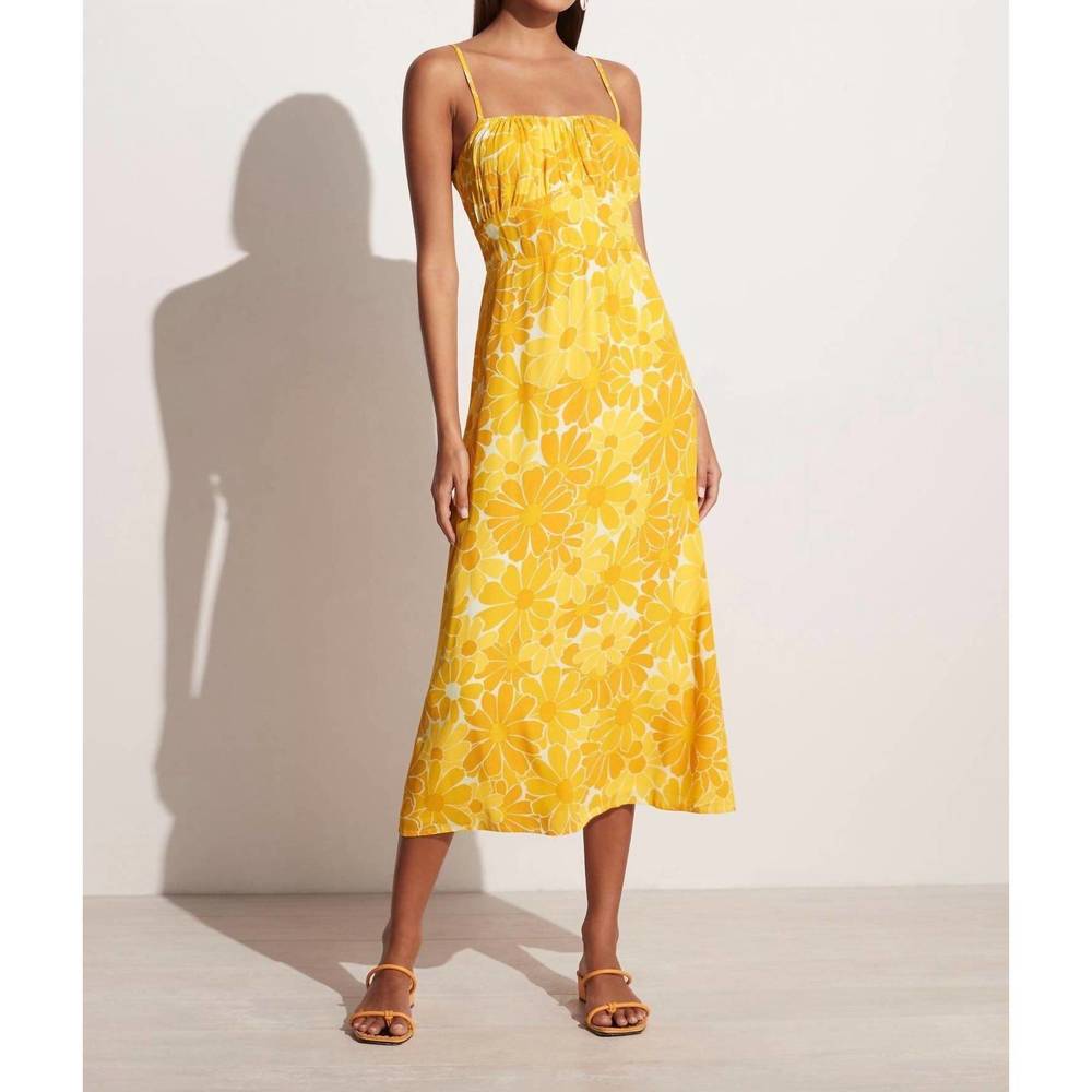 Faithfull the Brand Yellow Floral Midi Dress